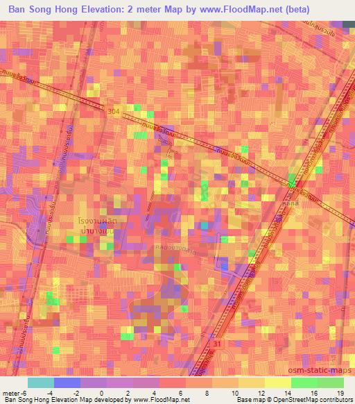 Ban Song Hong,Thailand Elevation Map