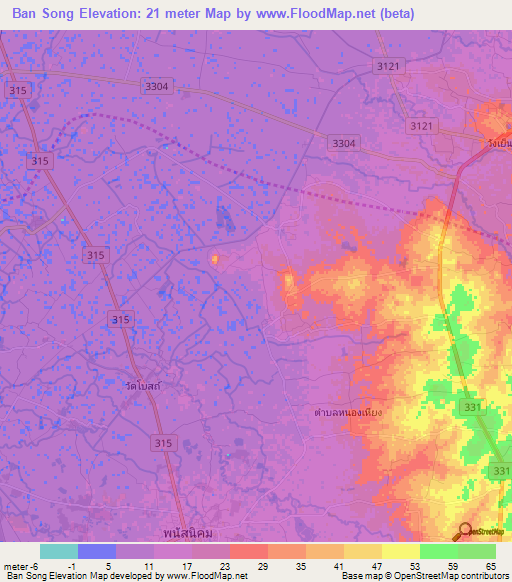 Ban Song,Thailand Elevation Map