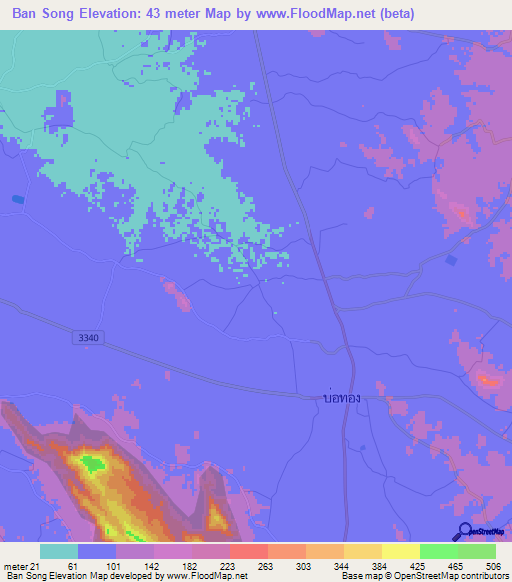 Ban Song,Thailand Elevation Map