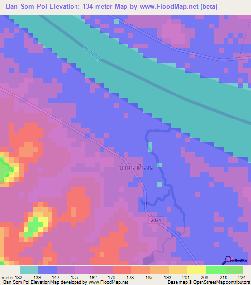 Ban Som Poi,Thailand Elevation Map