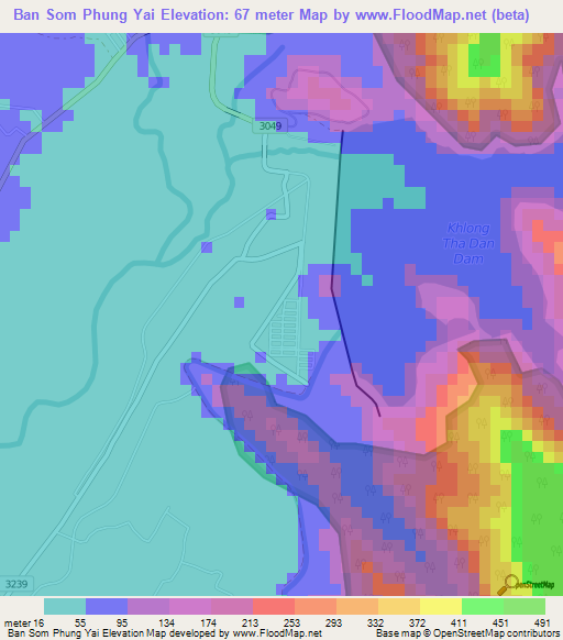 Ban Som Phung Yai,Thailand Elevation Map