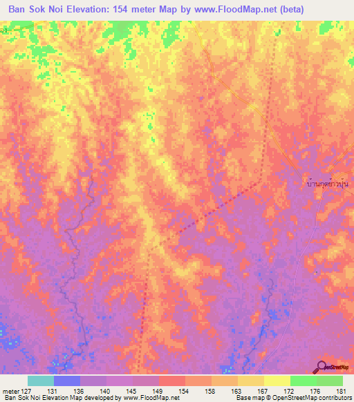 Ban Sok Noi,Thailand Elevation Map