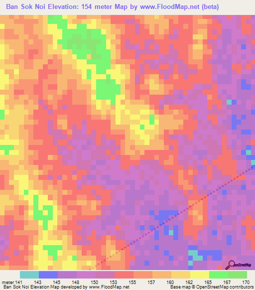 Ban Sok Noi,Thailand Elevation Map