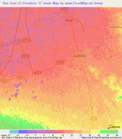 Ban Soet (1),Thailand Elevation Map