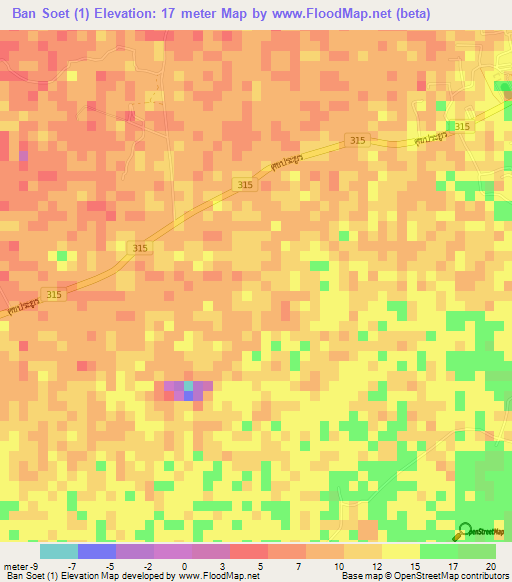 Ban Soet (1),Thailand Elevation Map
