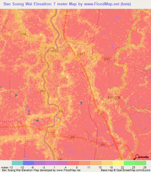 Ban Soeng Wai,Thailand Elevation Map