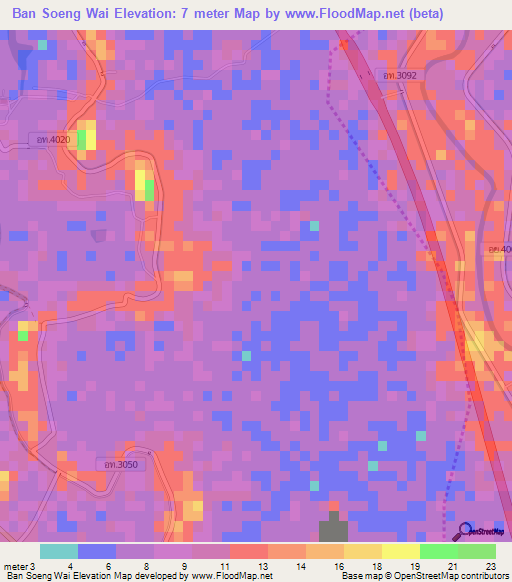 Ban Soeng Wai,Thailand Elevation Map