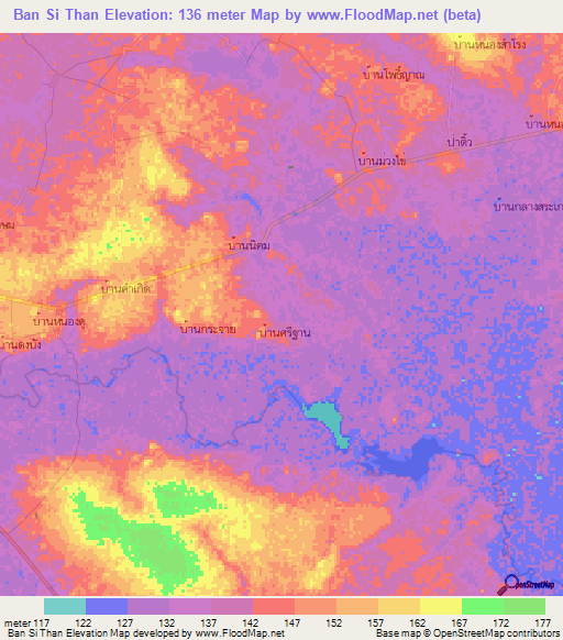 Ban Si Than,Thailand Elevation Map
