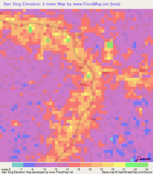 Ban Sing,Thailand Elevation Map
