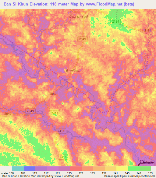 Ban Si Khun,Thailand Elevation Map