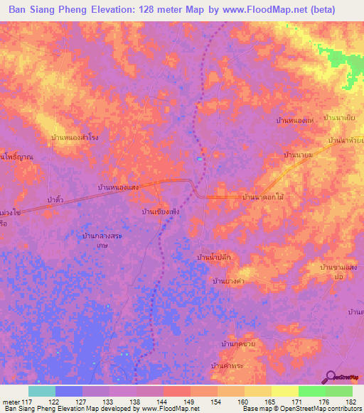 Ban Siang Pheng,Thailand Elevation Map