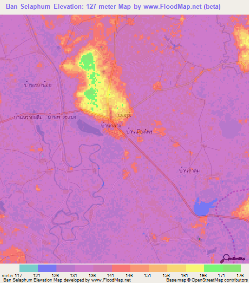 Ban Selaphum,Thailand Elevation Map
