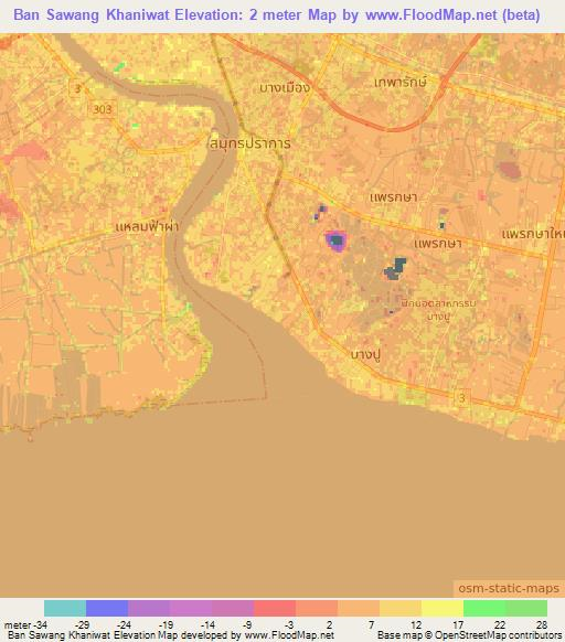Ban Sawang Khaniwat,Thailand Elevation Map