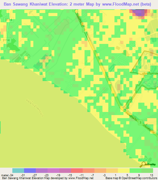 Ban Sawang Khaniwat,Thailand Elevation Map