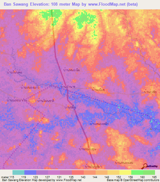 Ban Sawang,Thailand Elevation Map