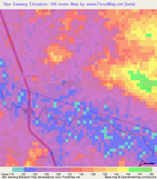 Ban Sawang,Thailand Elevation Map