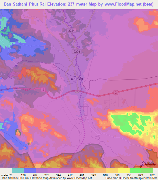 Ban Sathani Phut Rai,Thailand Elevation Map