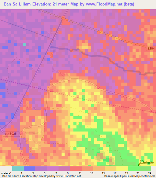 Ban Sa Liliam,Thailand Elevation Map