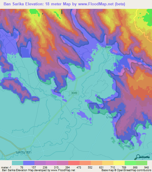 Ban Sarika,Thailand Elevation Map