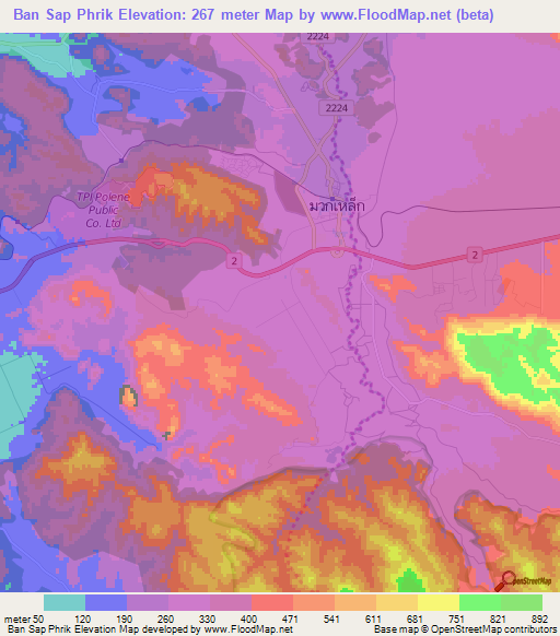 Ban Sap Phrik,Thailand Elevation Map