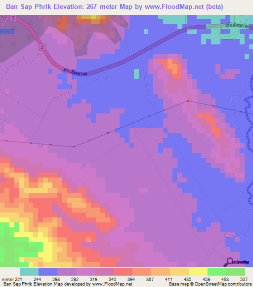 Ban Sap Phrik,Thailand Elevation Map
