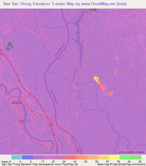 Ban Sao Thong,Thailand Elevation Map