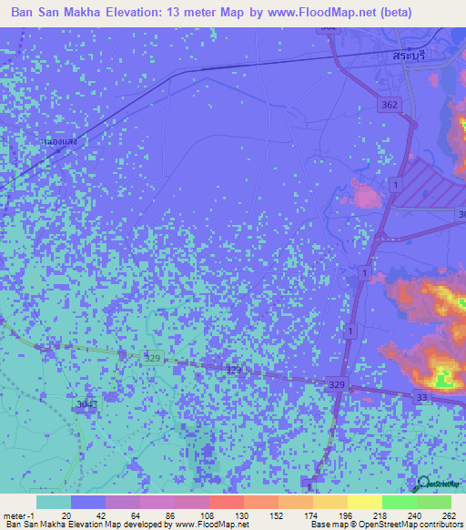 Ban San Makha,Thailand Elevation Map