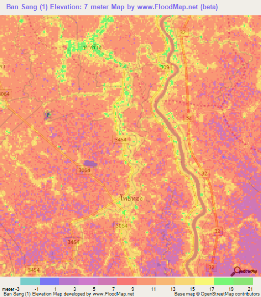 Ban Sang (1),Thailand Elevation Map