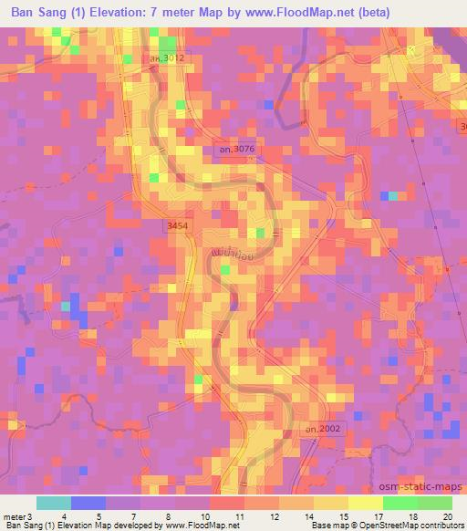 Ban Sang (1),Thailand Elevation Map