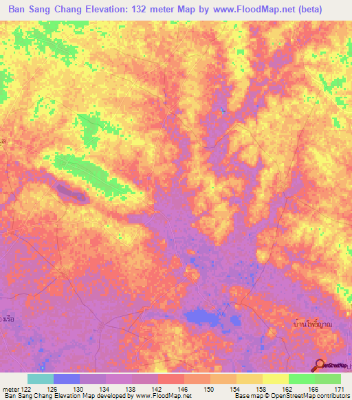 Ban Sang Chang,Thailand Elevation Map