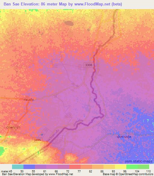 Ban Sae,Thailand Elevation Map