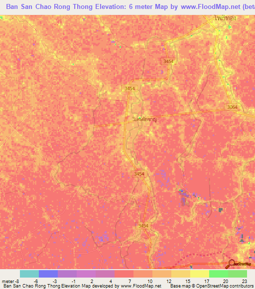 Ban San Chao Rong Thong,Thailand Elevation Map