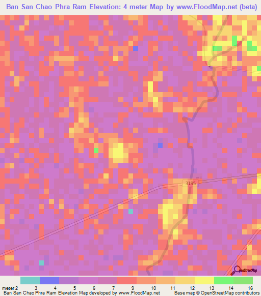 Ban San Chao Phra Ram,Thailand Elevation Map