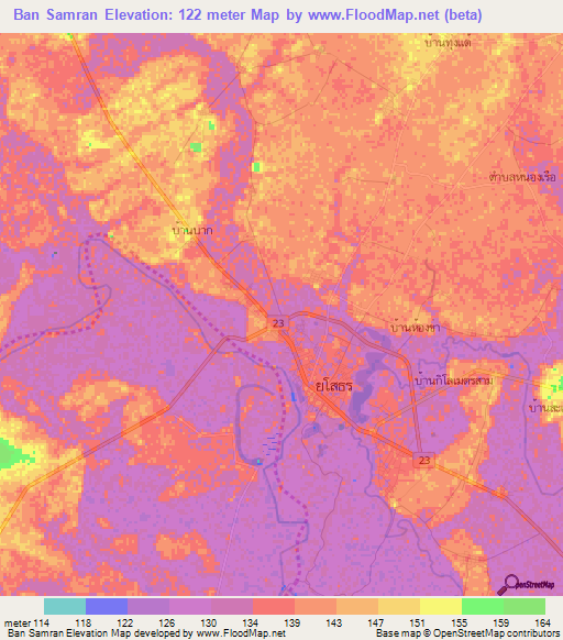 Ban Samran,Thailand Elevation Map