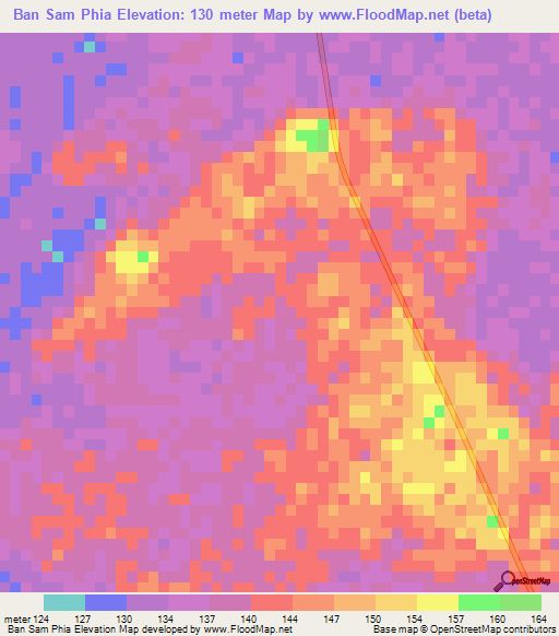 Ban Sam Phia,Thailand Elevation Map