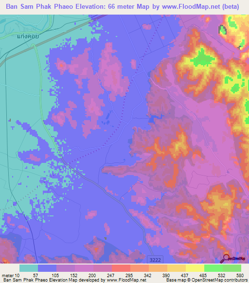 Ban Sam Phak Phaeo,Thailand Elevation Map