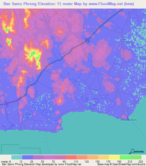 Ban Samo Phrong,Thailand Elevation Map