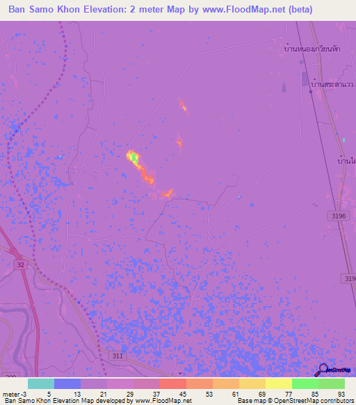 Ban Samo Khon,Thailand Elevation Map