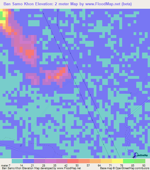 Ban Samo Khon,Thailand Elevation Map
