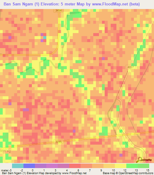 Ban Sam Ngam (1),Thailand Elevation Map