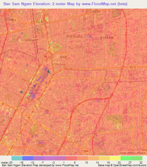 Ban Sam Ngam,Thailand Elevation Map