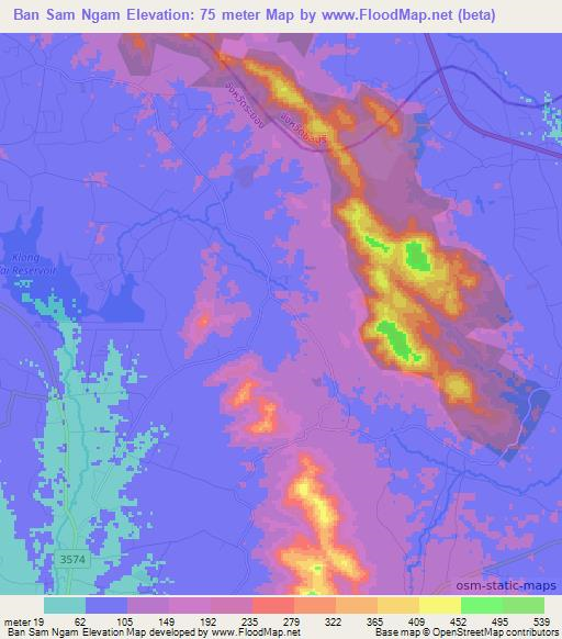 Ban Sam Ngam,Thailand Elevation Map