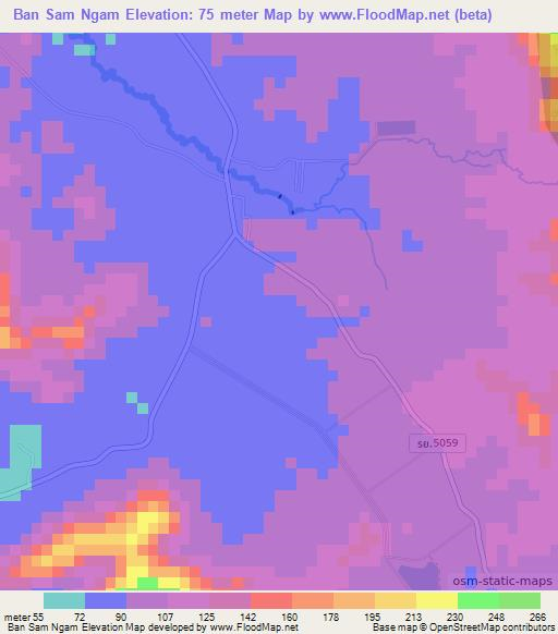 Ban Sam Ngam,Thailand Elevation Map