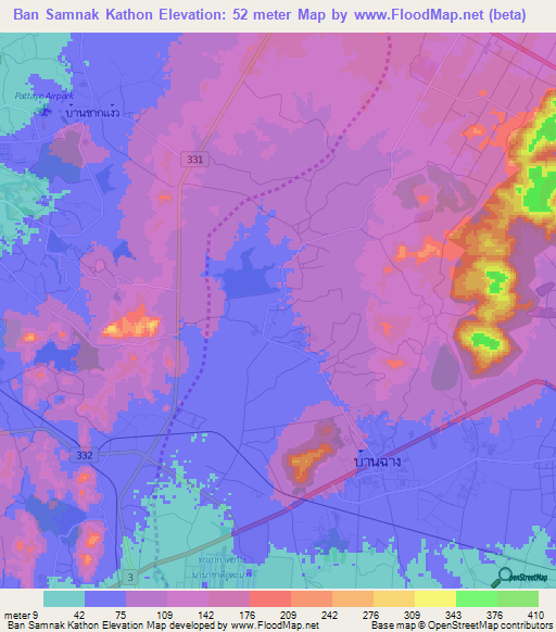 Ban Samnak Kathon,Thailand Elevation Map