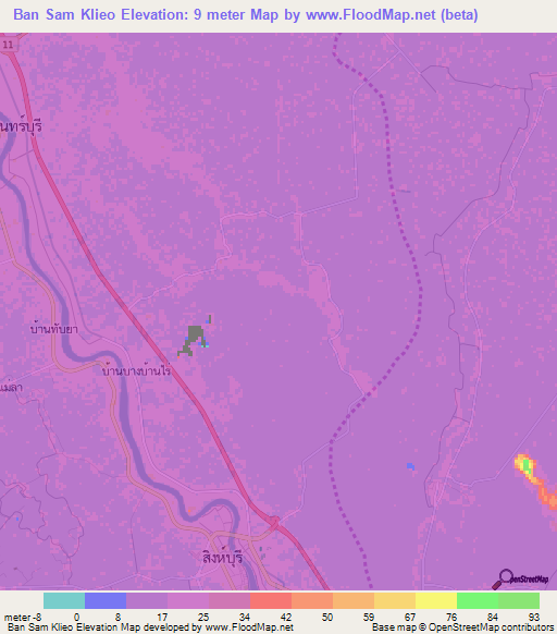 Ban Sam Klieo,Thailand Elevation Map