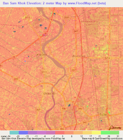 Ban Sam Khok,Thailand Elevation Map