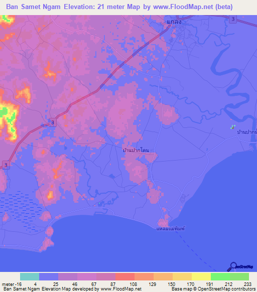 Ban Samet Ngam,Thailand Elevation Map