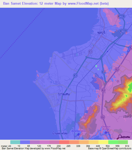 Ban Samet,Thailand Elevation Map
