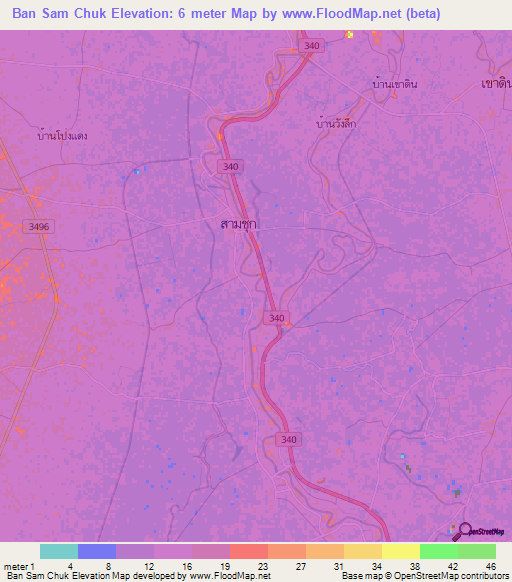 Ban Sam Chuk,Thailand Elevation Map