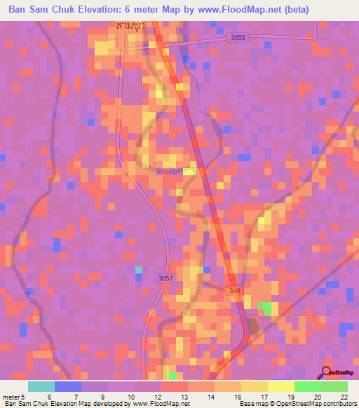 Ban Sam Chuk,Thailand Elevation Map